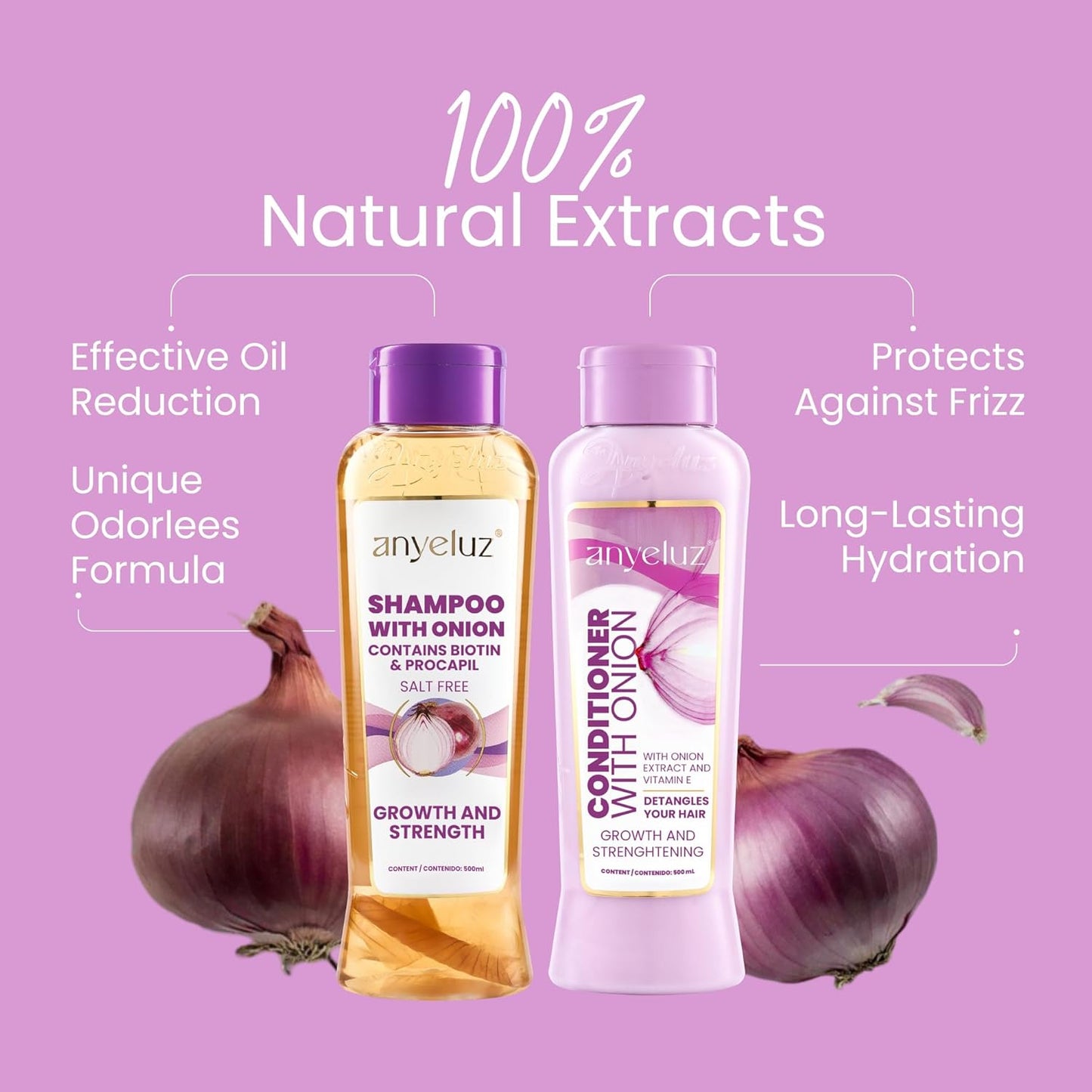 Onion Shampoo and Conditioner for Hair Growth with Biotin, Salt and Paraben Free Hair Care Duo with Keratin and Botanical Extracts for Stronger Softer Hair